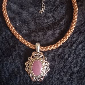 Carolyn Pollack Relios 925 Silver and Brass Oval Cut pink Rhodonite Pendant